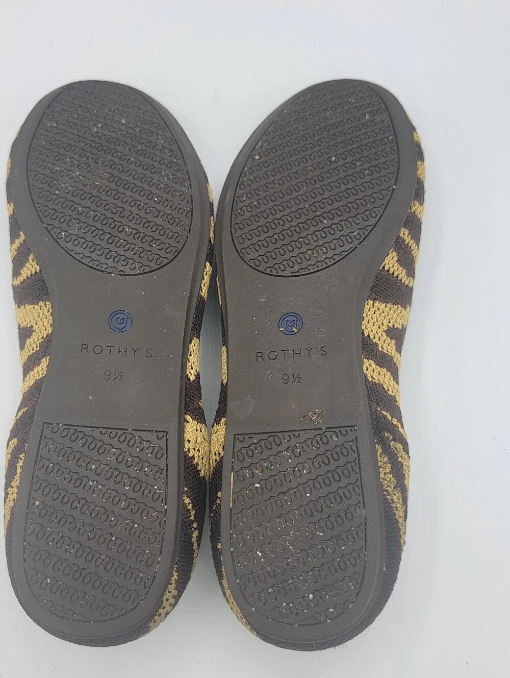Rothy's Brown and Yellow Striped Knit Slip-On Flats